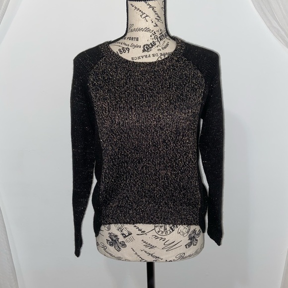 H&M Knit Raglan Black & Gold Scoop Neck Sweater - Picture 1 of 12
